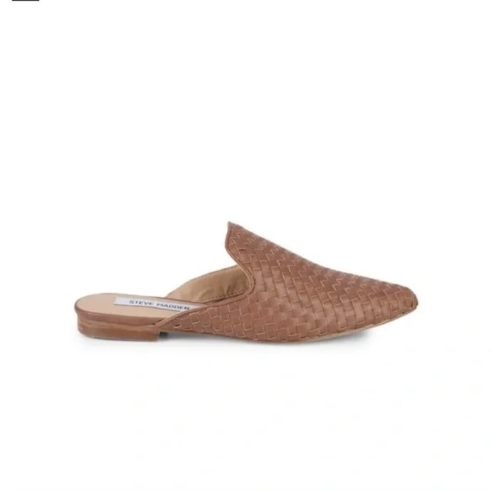 Steven Madden Mattis Woven Flat Mules In Cognac Brown/Tan Size 6